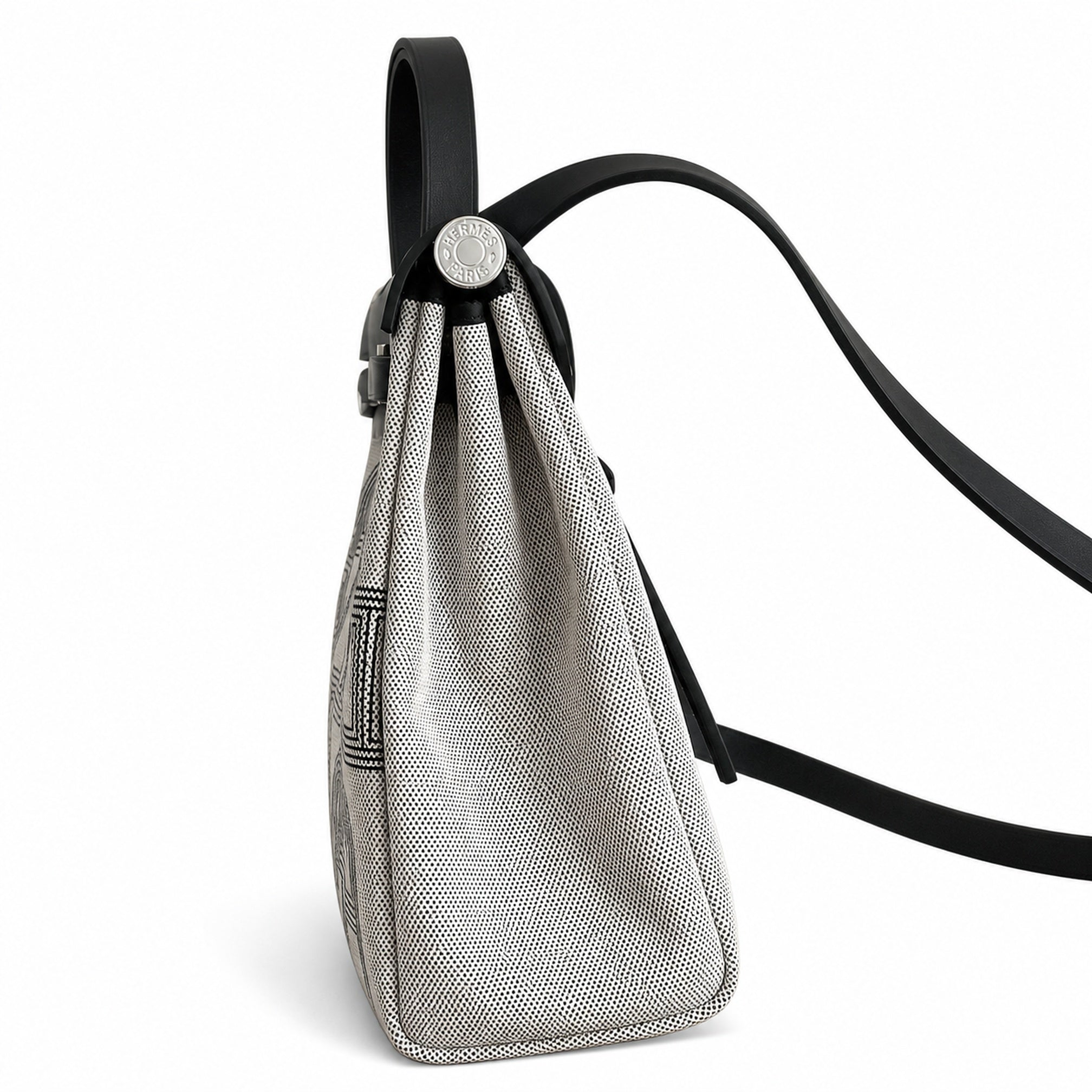Hermès Herbag Zip 31 Écru Toile H Gris Chain D'Ancre Print / Noir Vache Hunter Leather Palladium Hardware