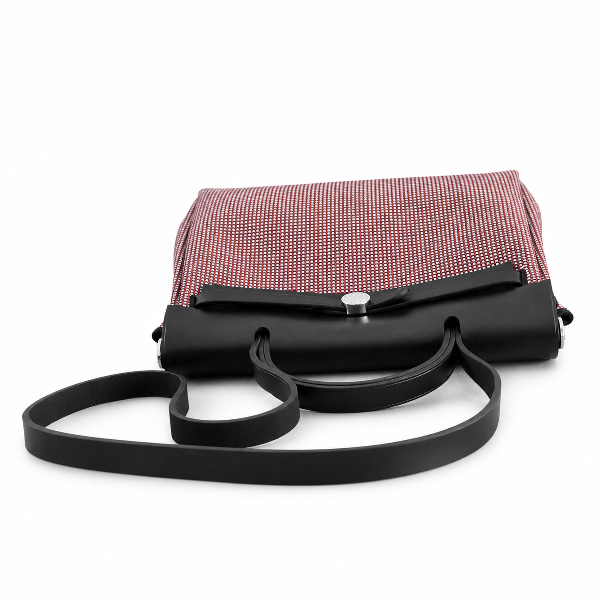 Hermès Herbag Zip 31 Rouge Grenat Mini Grid Toile H / Noir Vache Hunter Leather Palladium Hardware