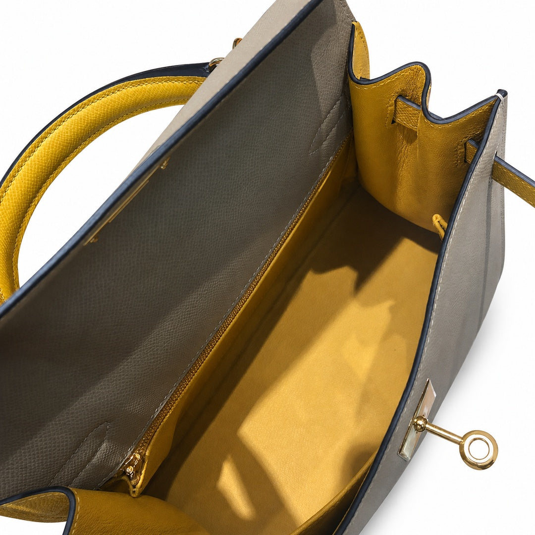 Hermès Kelly II 28cm Bleu Pale × Jaune Ambre Color Matching Epsom Calf Leather Gold Hardware