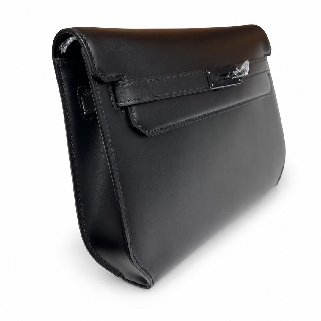 Hermès Kelly Dépêches 25 Noir Box Calf Leather Matte Black Metal Hardware