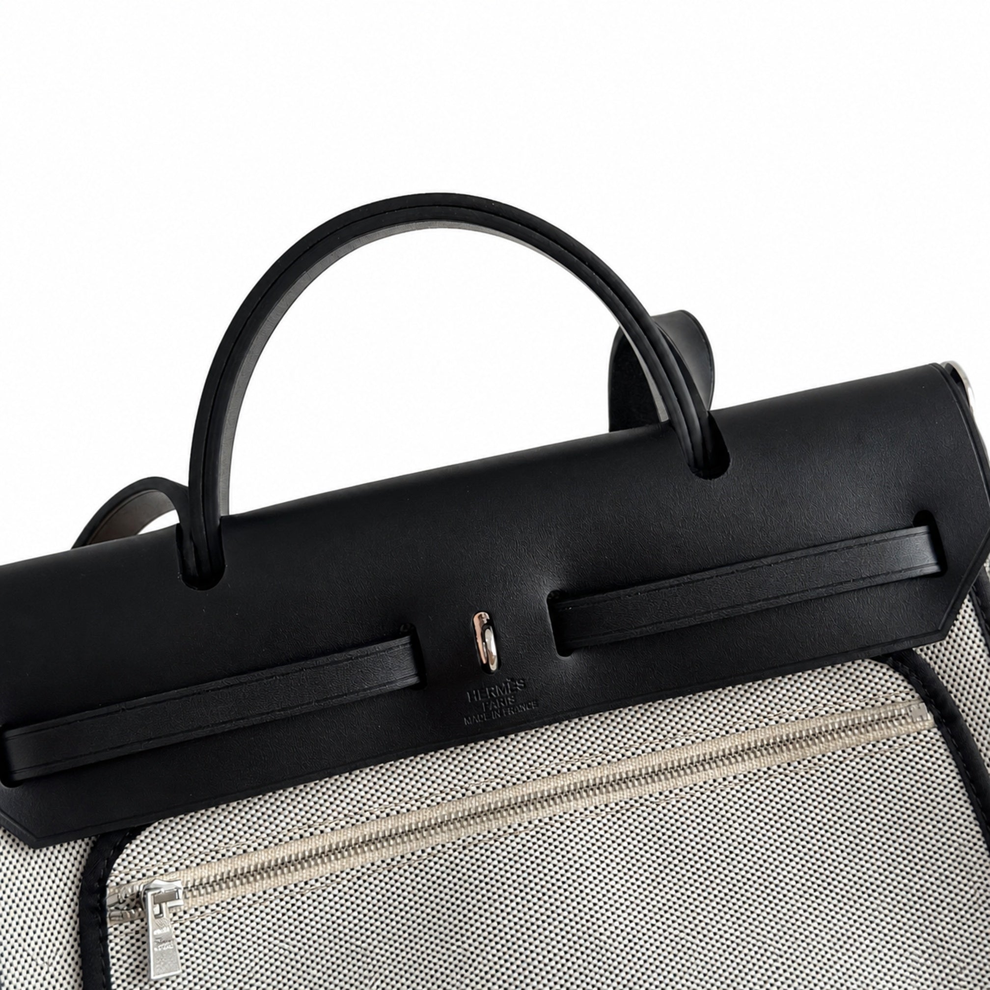 Hermès Herbag Zip 31 Écru Toile H Noir Pegasus Print / Noir Vache Hunter Leather Palladium Hardware
