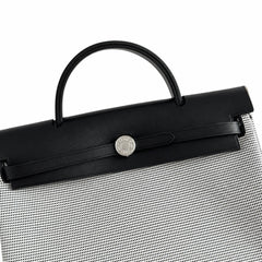 Hermès Herbag Zip 31 Écru Mini Grid Toile H / Noir Vache Hunter Leather Palladium Hardware