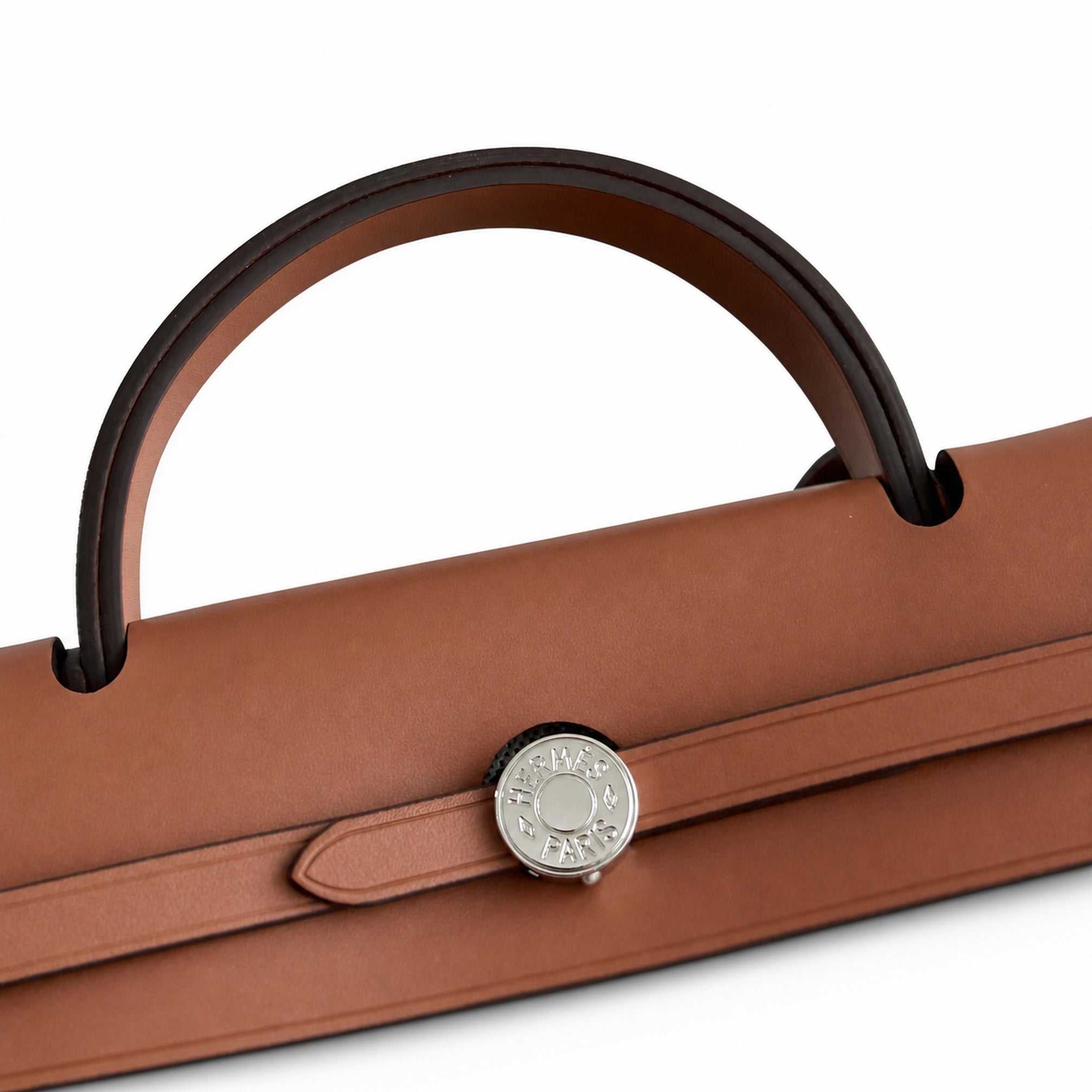 Hermès Herbag Zip 31 Écru Toile H Fauve H Geometric Stripe Print / Fauve Vache Hunter Leather Palladium Hardware
