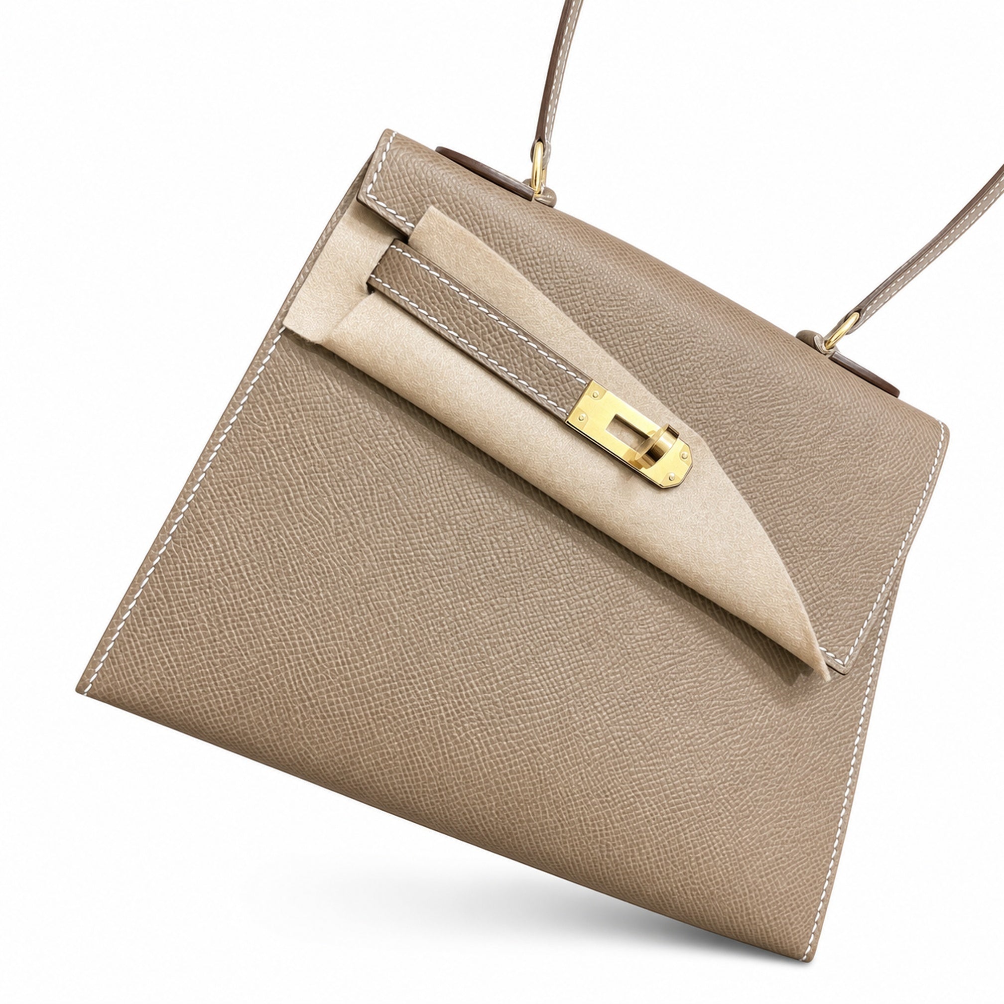 Hermès Kelly Desordre Sellier 20cm Etoupe Epsom Calf Leather Gold Hardware