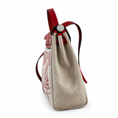 Hermès Herbag Zip 31 Écru Toile H Rouge Pegasus Print / Rouge Epsom Calf Leather Palladium Hardware