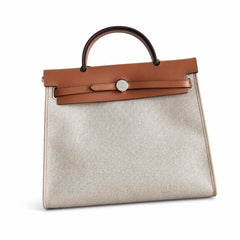 Hermès Herbag 31 Natural Canvas & Caramel Calf Leather Palladium Hardware