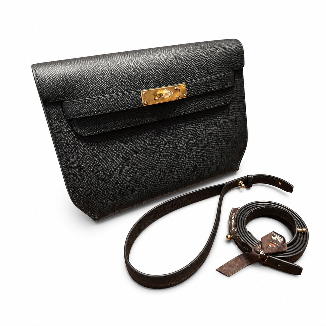 kelly Depeches 25cm Epsom leather  Noir Gold Hardware
