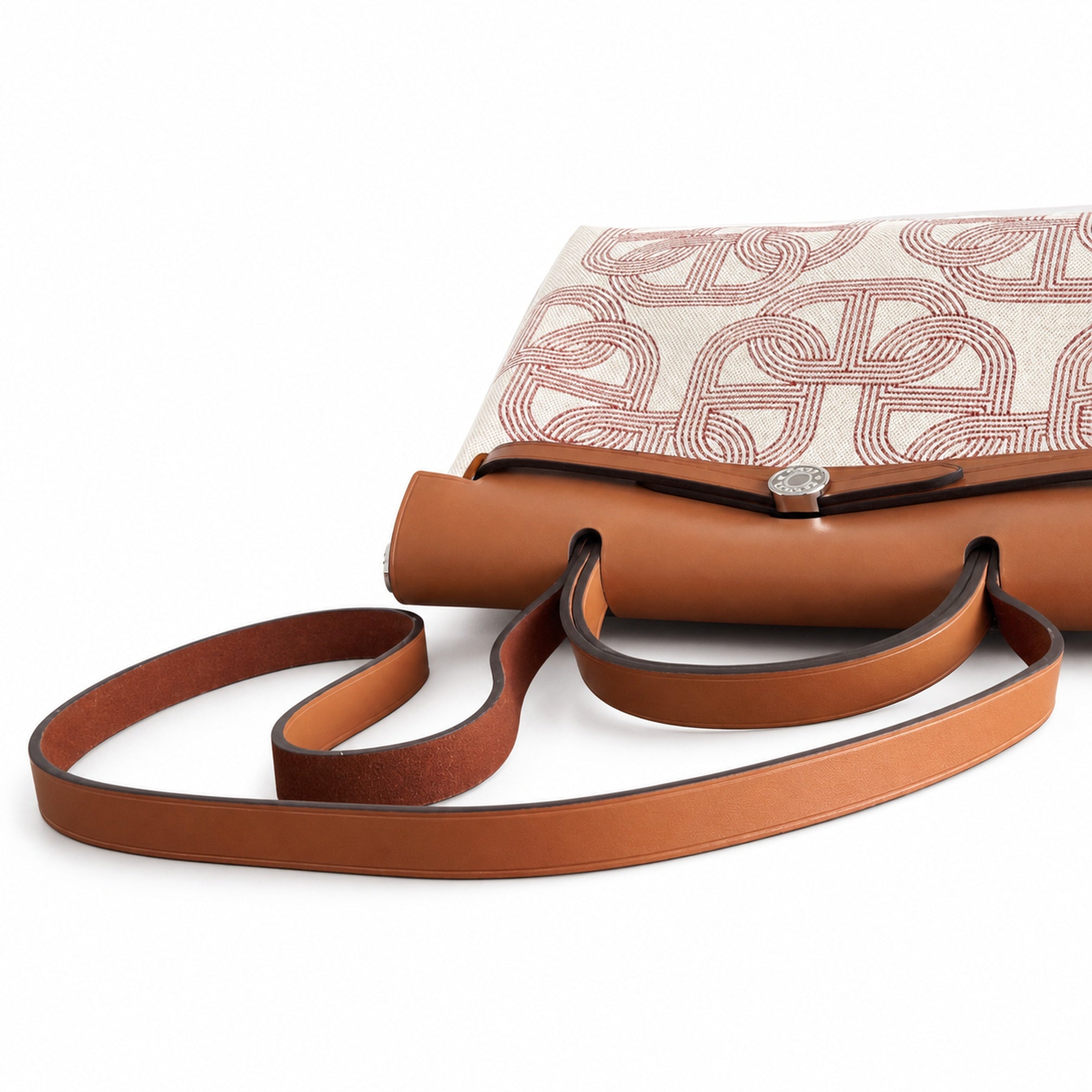 Hermès Herbag Zip 31 Écru Toile H Rouge Chain D'Ancre Print / Fauve Vache Hunter Leather Palladium Hardware