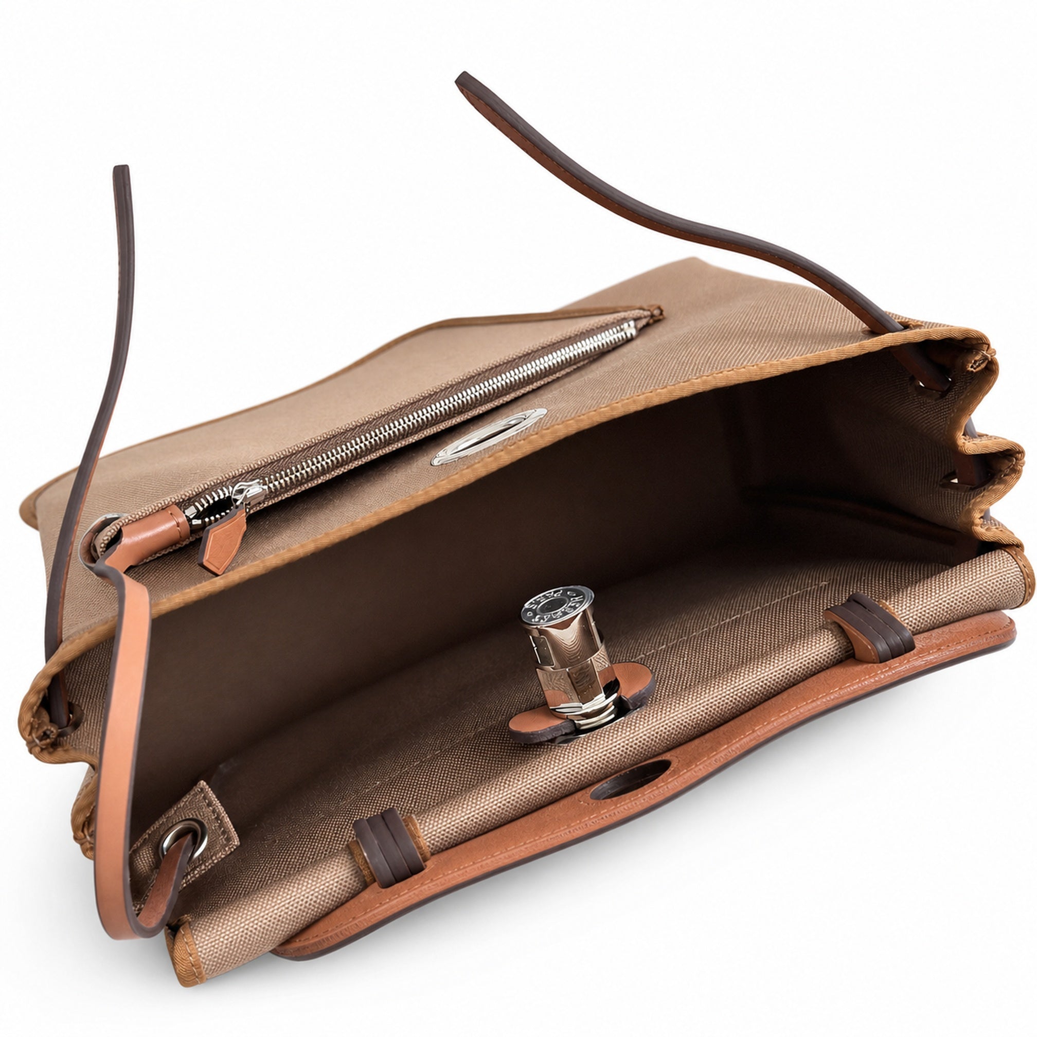 Hermès Herbag Zip 31 Brun Plain Toile H / Fauve Vache Hunter Leather Palladium Hardware
