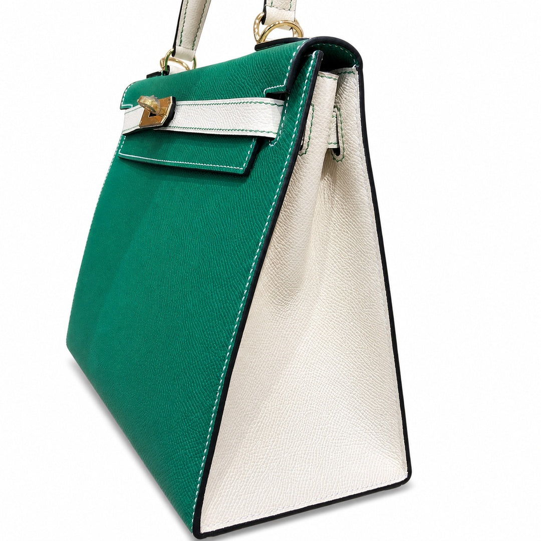 Hermès Kelly II 28cm Vert Vertigo × Craie Color Matching Epsom Calf Leather Gold Hardware