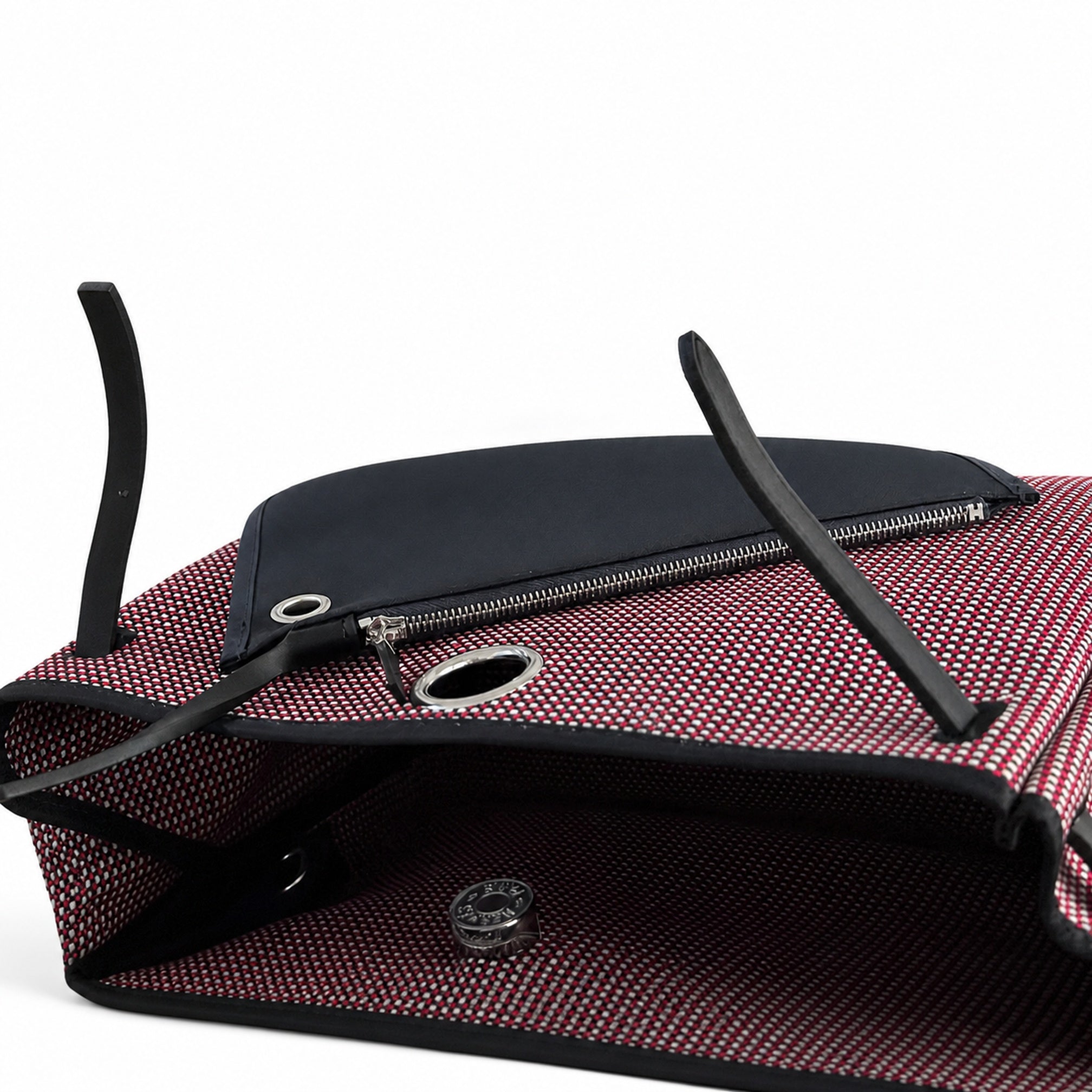 Hermès Herbag Zip 31 Rouge Grenat Mini Grid Toile H / Noir Vache Hunter Leather Palladium Hardware