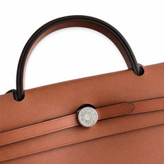 Hermès Herbag 31 Khaki Canvas & Caramel Calf Leather Palladium Hardware