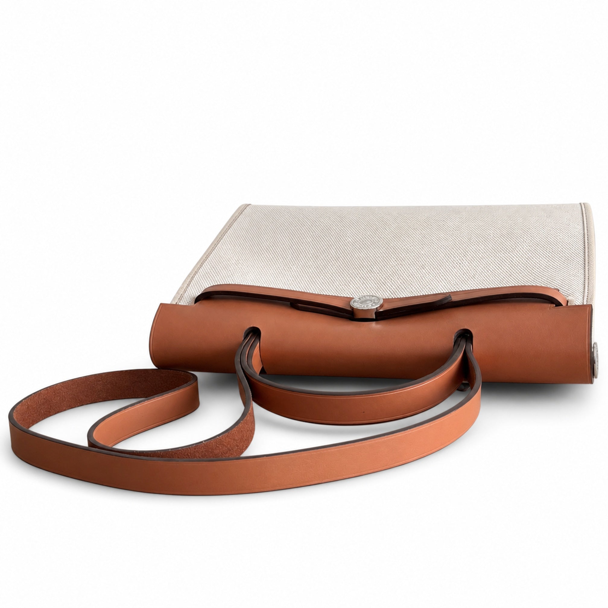 Hermès Herbag 31 Natural Canvas & Caramel Calf Leather Palladium Hardware