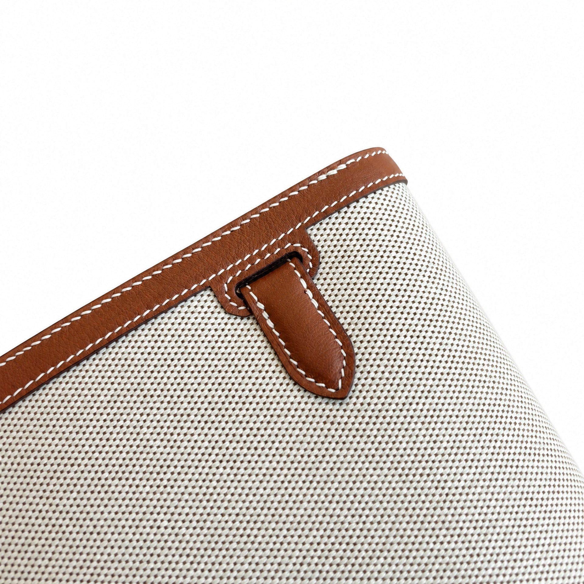Hermès Kelly Dépêches 25 Ecru Toile Militaire / Fauve Swift Calf Leather Palladium Hardware