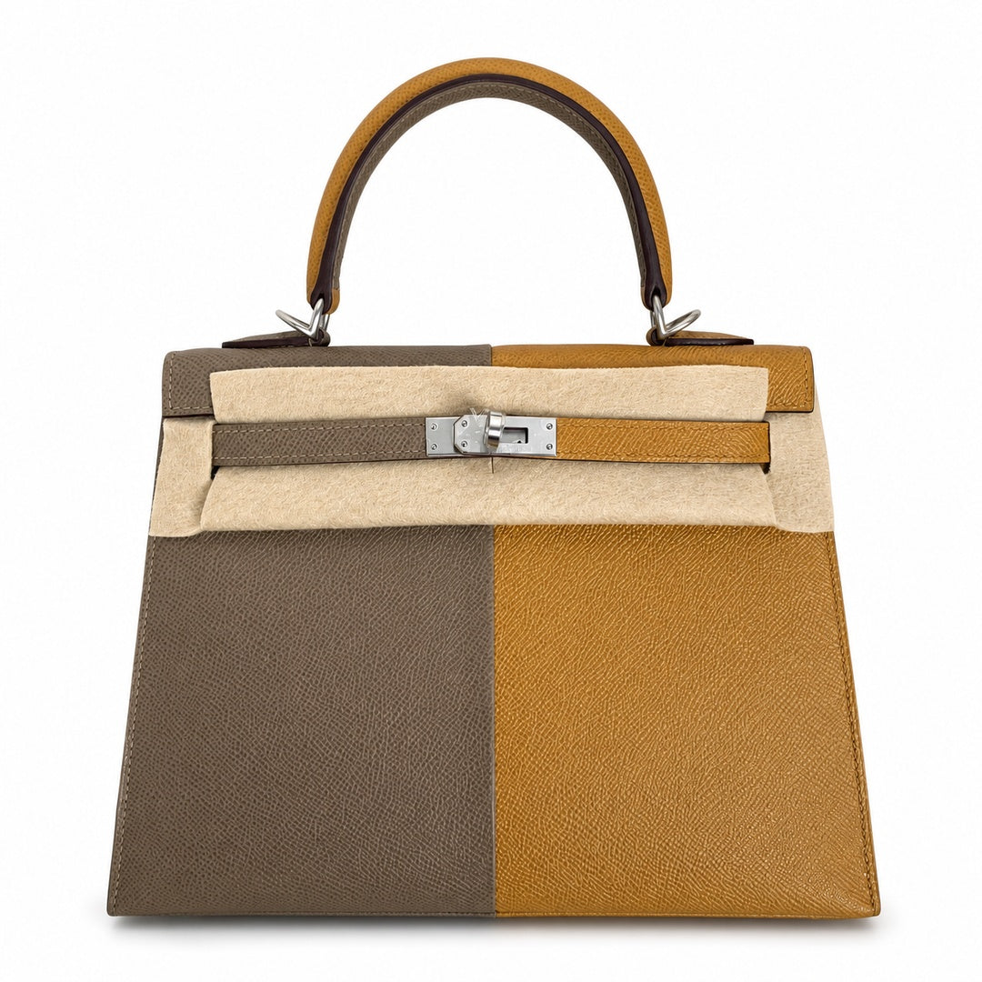 Hermès Kelly Sellier 25cm Sesame & Etoupe Epsom Calf Leather Palladium Hardware