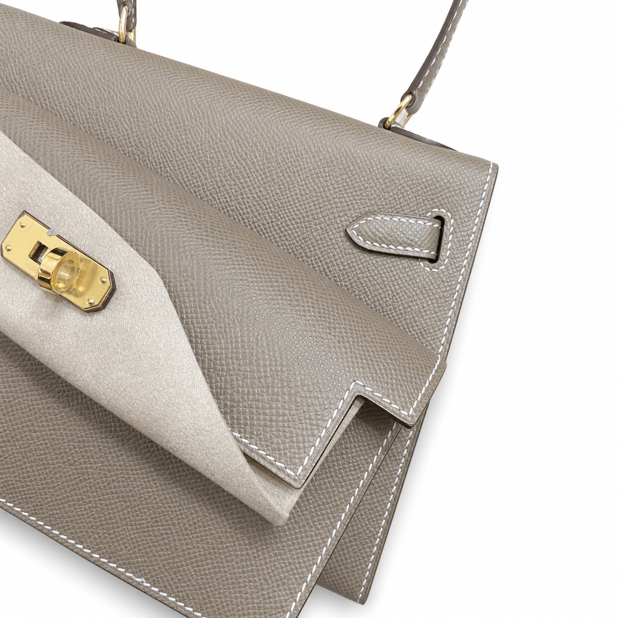 Hermès Kelly Desordre Sellier 20cm Etoupe Epsom Calf Leather Gold Hardware