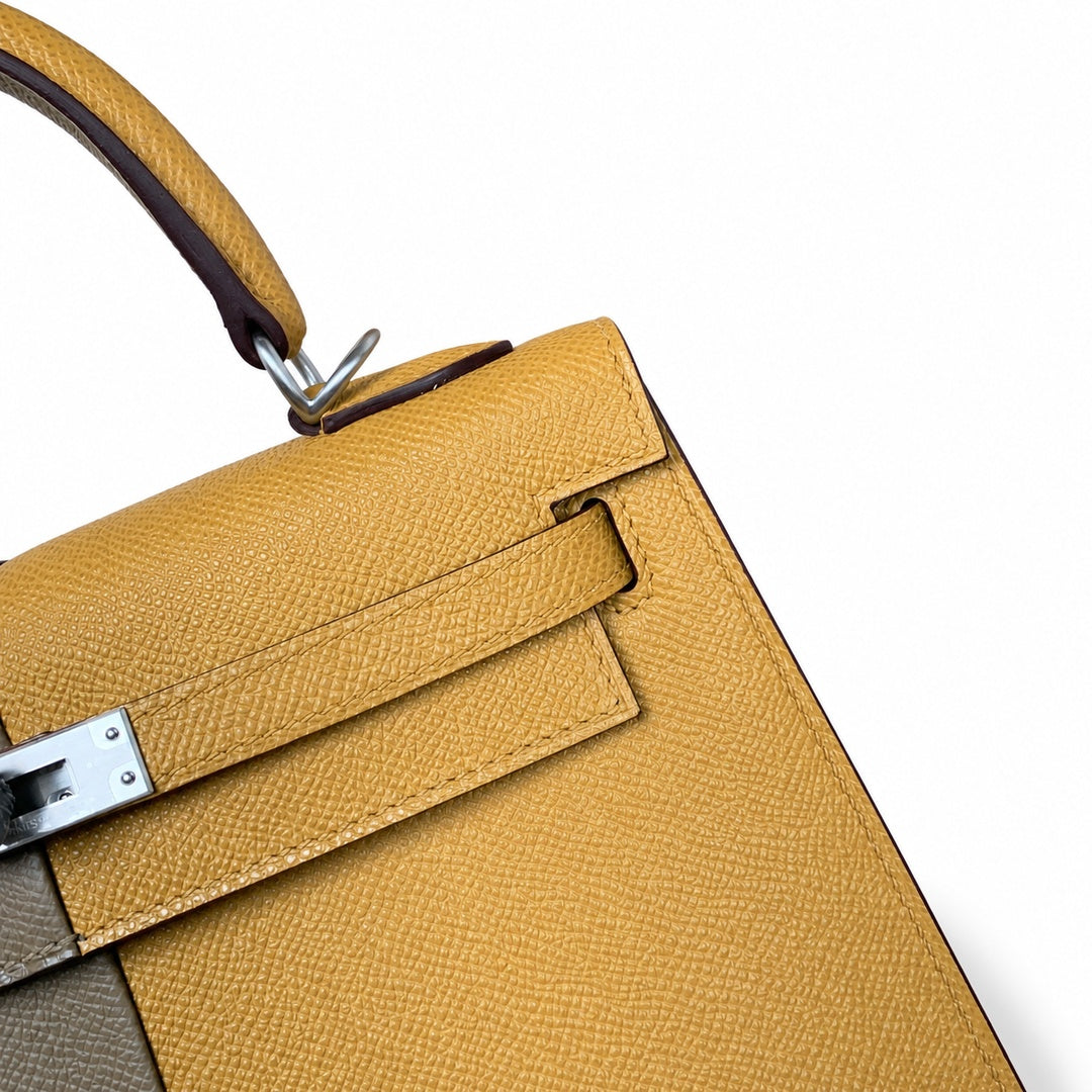 Hermès Kelly Sellier 25cm Sesame & Etoupe Epsom Calf Leather Palladium Hardware