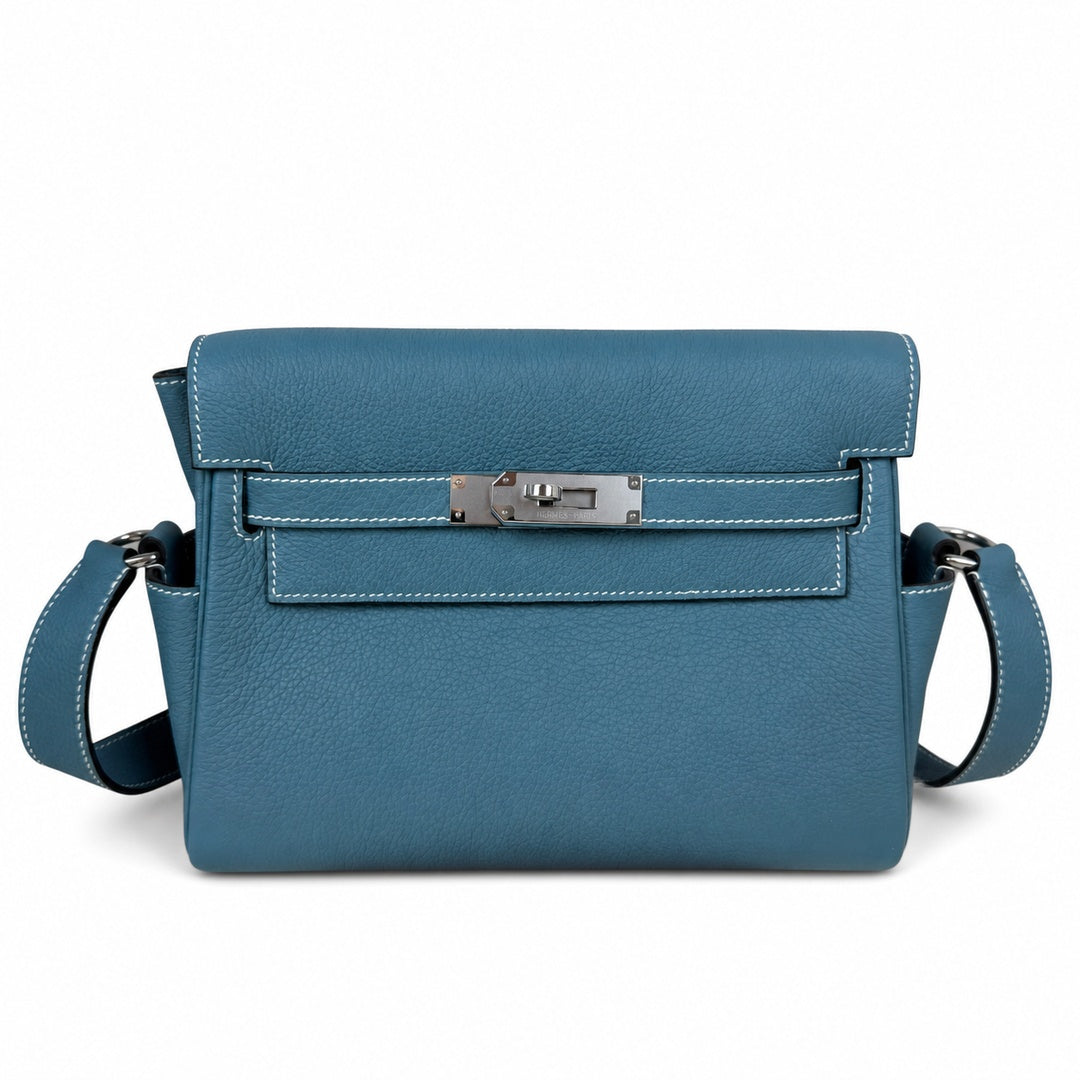 Kelly Messenger PM 27 Veau Togo, Bleu Jean, Palladium Hardware