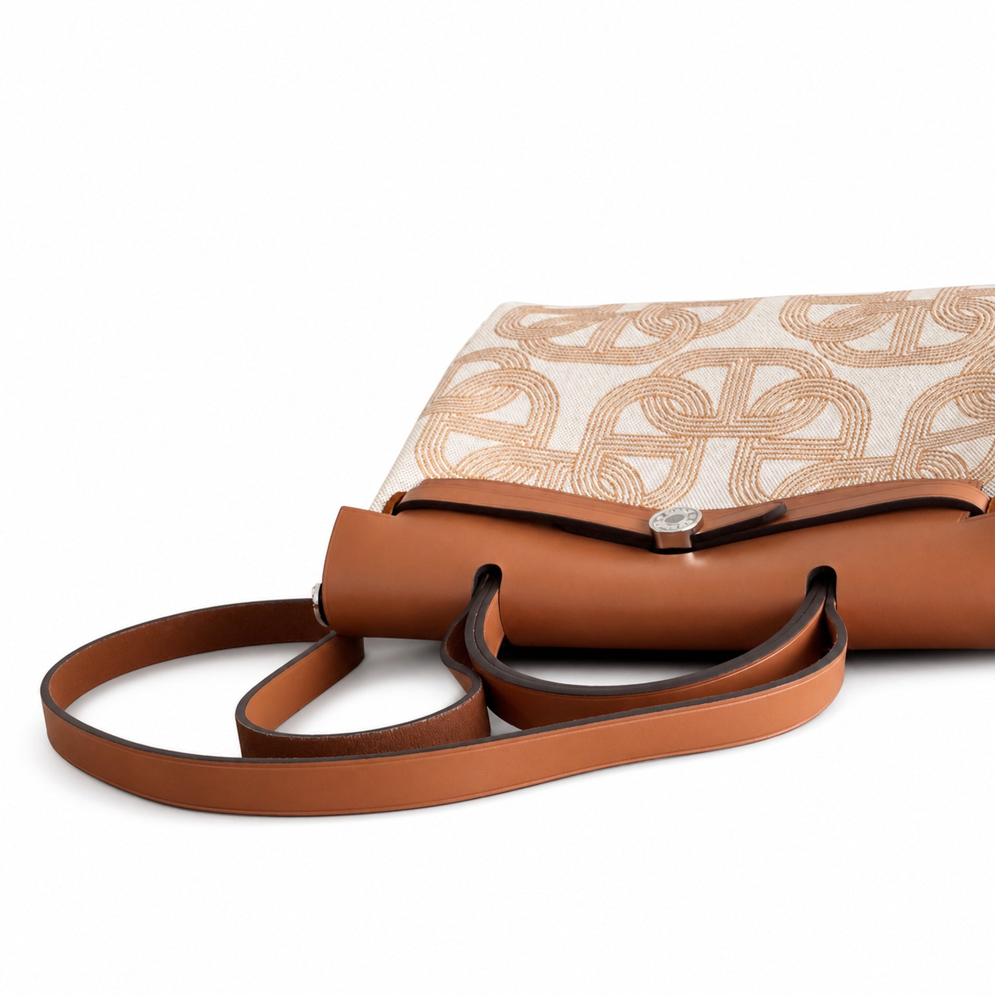 Hermès Herbag Zip 31 Écru Toile H Gold Chain D'Ancre Print / Fauve Vache Hunter Leather Palladium Hardware