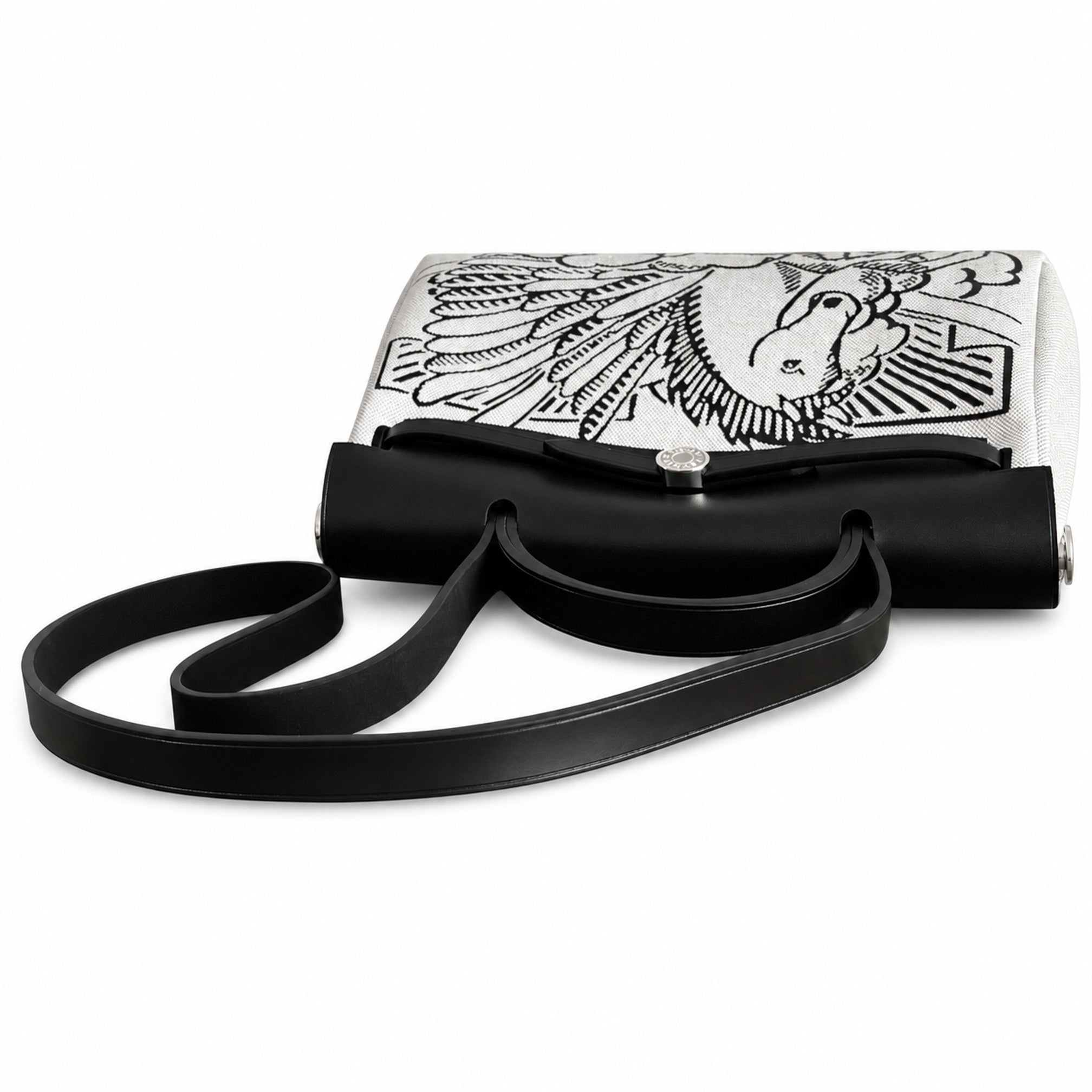 Hermès Herbag Zip 31 Écru Toile H Noir Pegasus Print / Noir Vache Hunter Leather Palladium Hardware