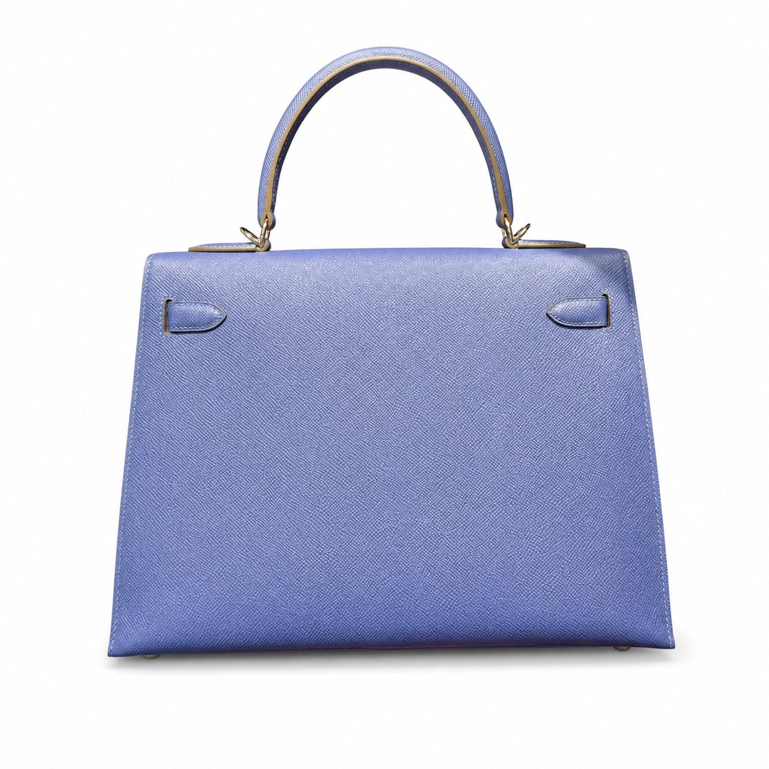 Hermès Kelly Flag Sellier 32 Craie & Blue Agate Epsom Calf Leather Palladium Hardware