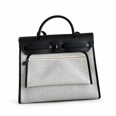 Hermès Herbag Zip 31 Ecru Toile H Blue Pegasus Print / Noir Epsom Calf Leather Palladium Hardware