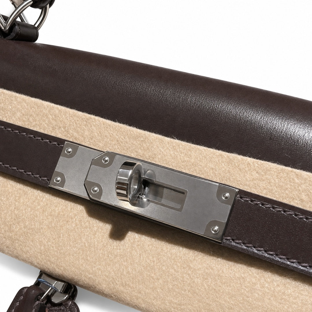 Kelly Lakis 32 Veau Box Calf Patchwork, Ebène & Cuivre, Palladium Hardware