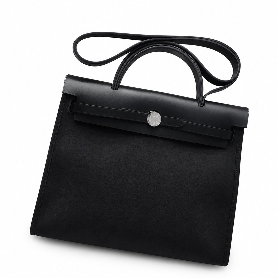 Hermès Herbag Zip 31 Noir Toile H / Noir Epsom Calf Leather Palladium Hardware