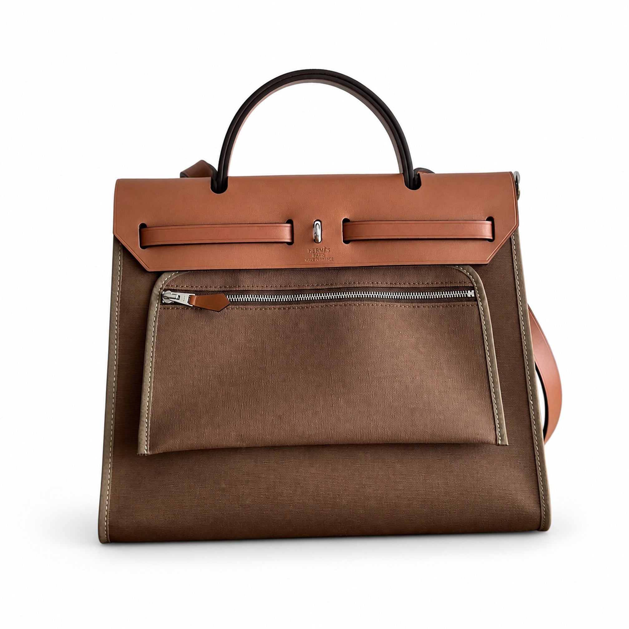 Hermès Herbag Zip 31 Etoupe Suede / Fauve Vache Hunter Leather Palladium Hardware