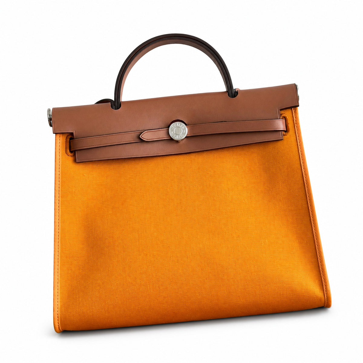 Hermès Herbag Zip 31 Orange Canvas & Caramel Calf Leather Palladium Hardware