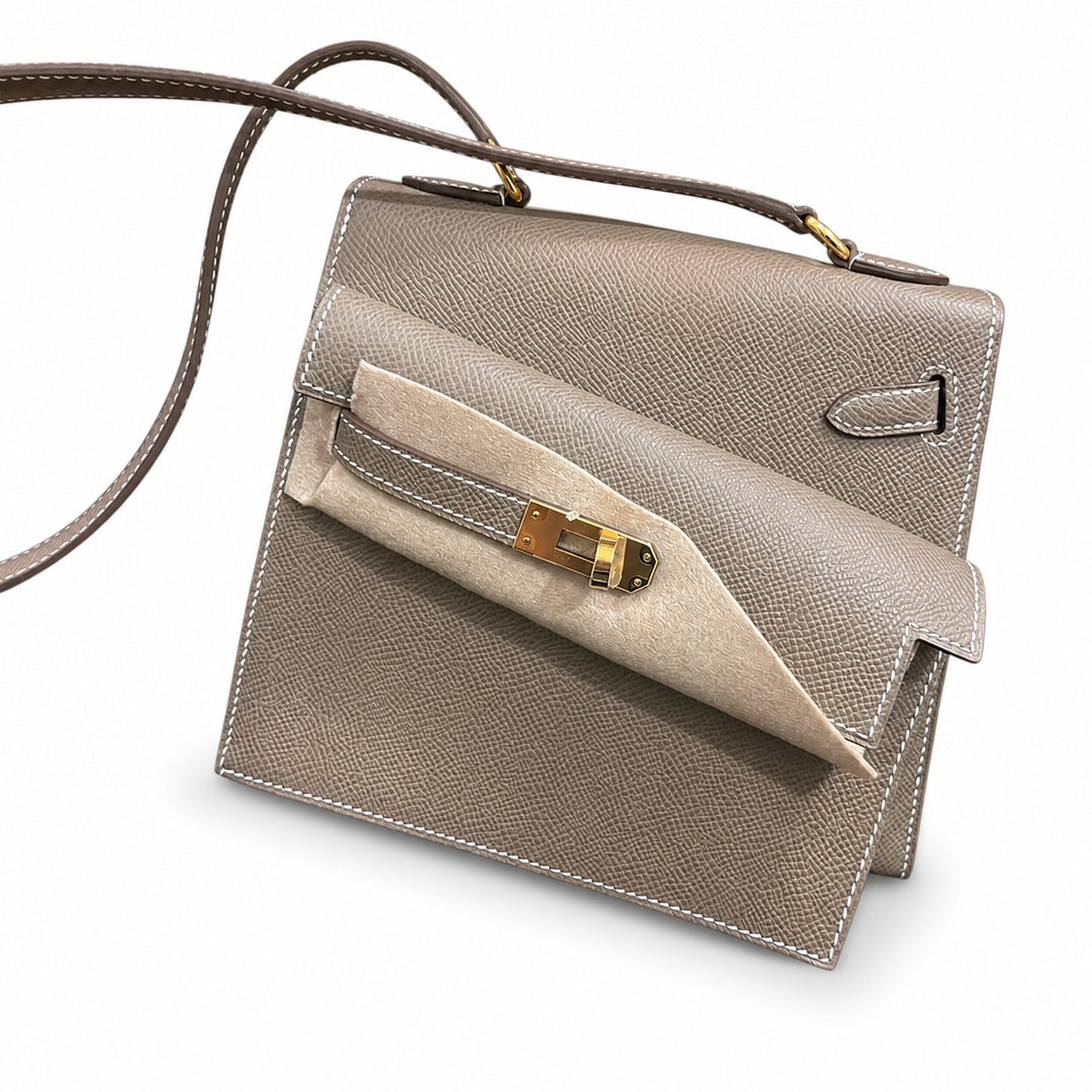 Hermès Kelly Desordre Sellier 20cm Etoupe Epsom Calf Leather Gold Hardware