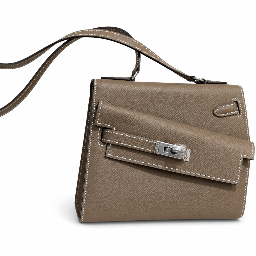 Hermès Kelly En Désordre 20cm Etoupe Epsom Calf Leather Palladium Hardware