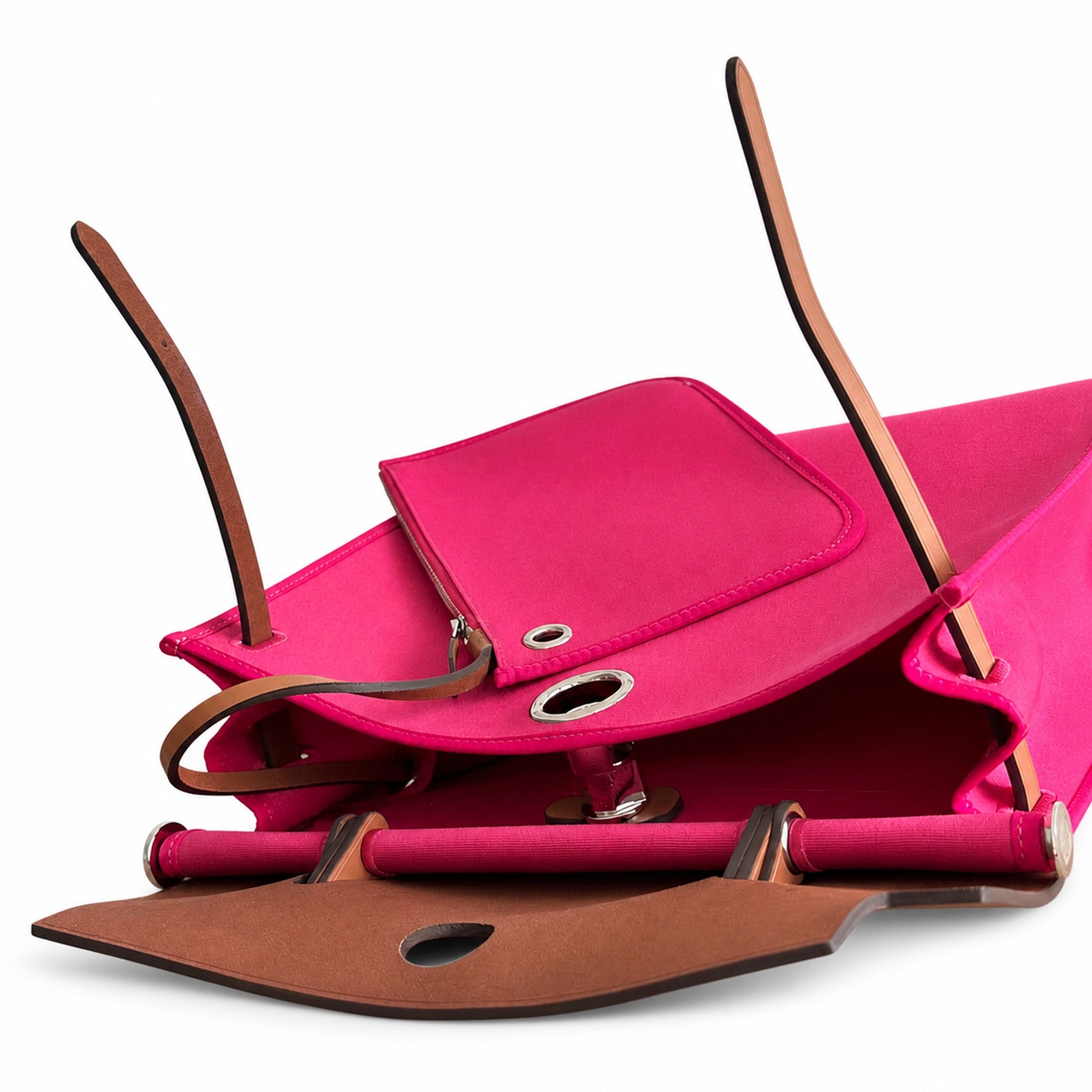Hermès Herbag 31 Fuchsia Canvas & Caramel Calf Leather Palladium Hardware