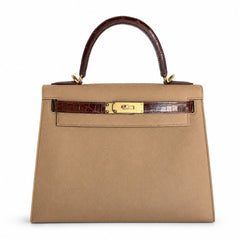 Hermès Kelly Sellier 28cm Epsom Calf Leather & Honey Brown Crocodile Gold Hardware