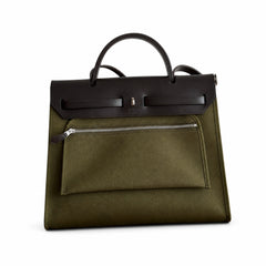 Hermès Herbag Zip 31 Berline Lichen & Ecru-Beige Toile H / Noir Vache Calf Leather Palladium Hardware