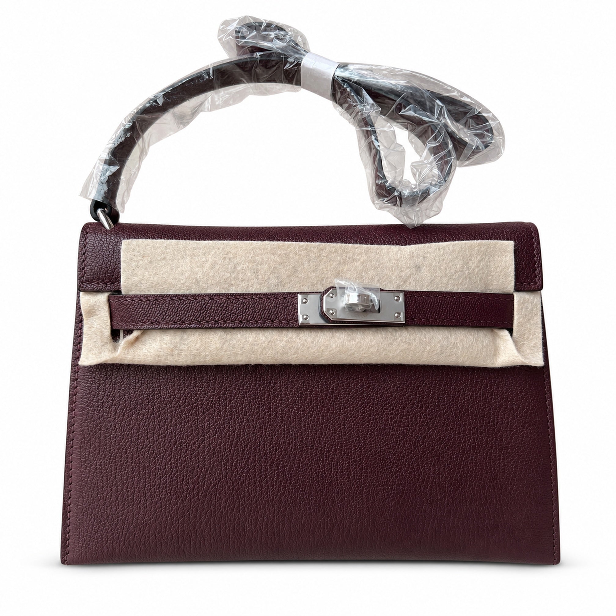 Hermès Kelly Shoulder Two-Tone Bordeaux & Craie Epsom Palladium Hardware