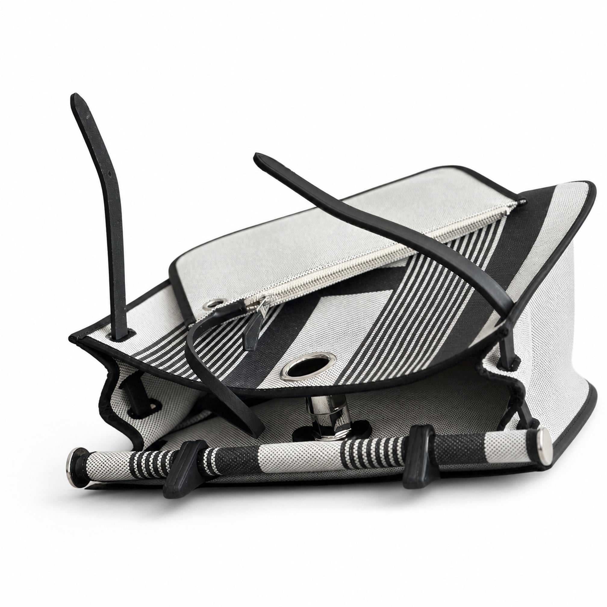Hermès Herbag Zip 31 Noir & Ecru Striped Toile H / Noir Epsom Calf Leather Palladium Hardware