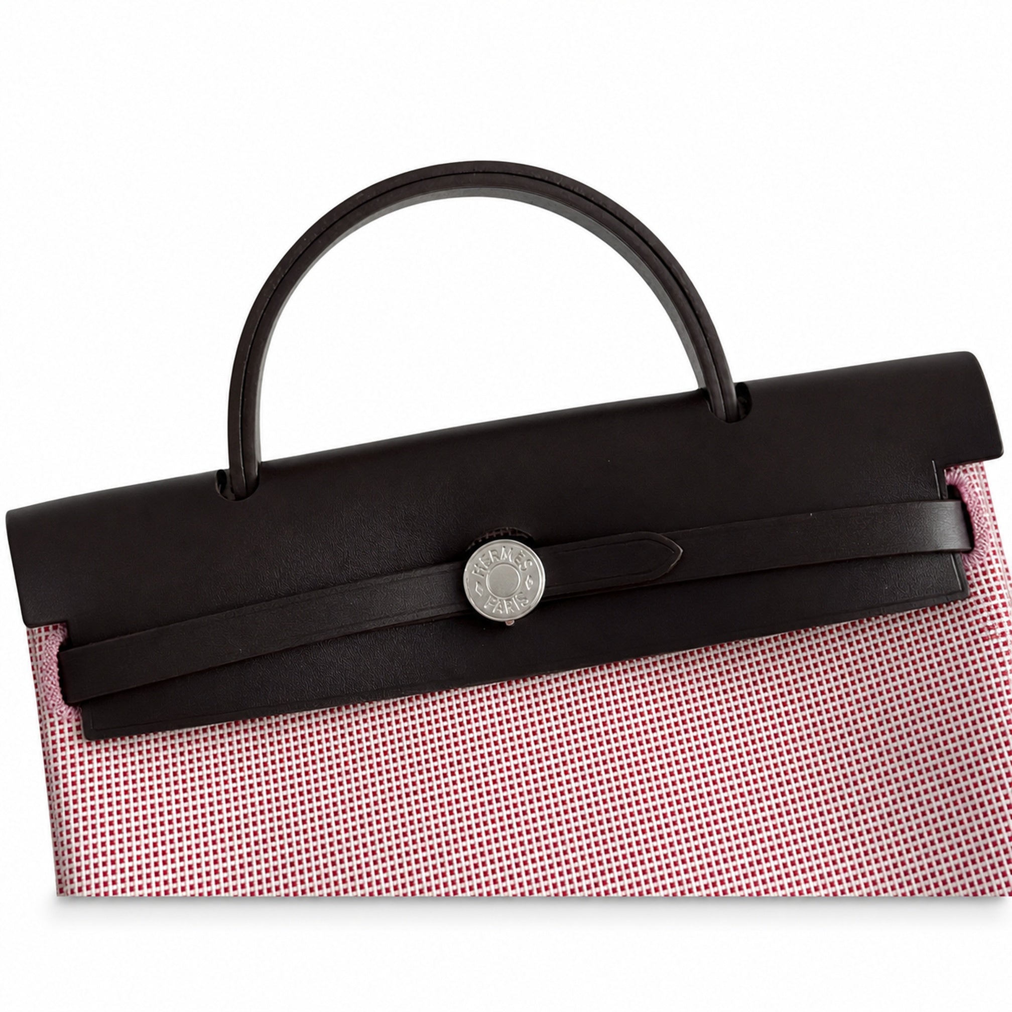 Hermès Herbag Zip 31 Rose Sakura Mini Grid Toile H / Noir Vache Hunter Leather Palladium Hardware