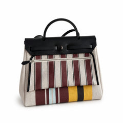 Hermès Herbag Zip 31 Écru Toile H Multicolor Vertical Stripe Print / Noir Vache Hunter Leather Palladium Hardware