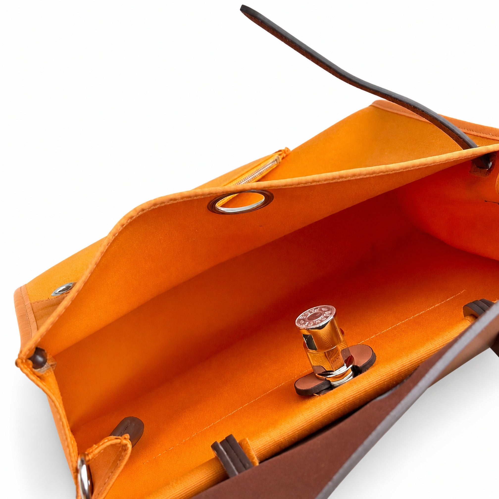 Hermès Herbag Zip 31 Orange Canvas & Caramel Calf Leather Palladium Hardware