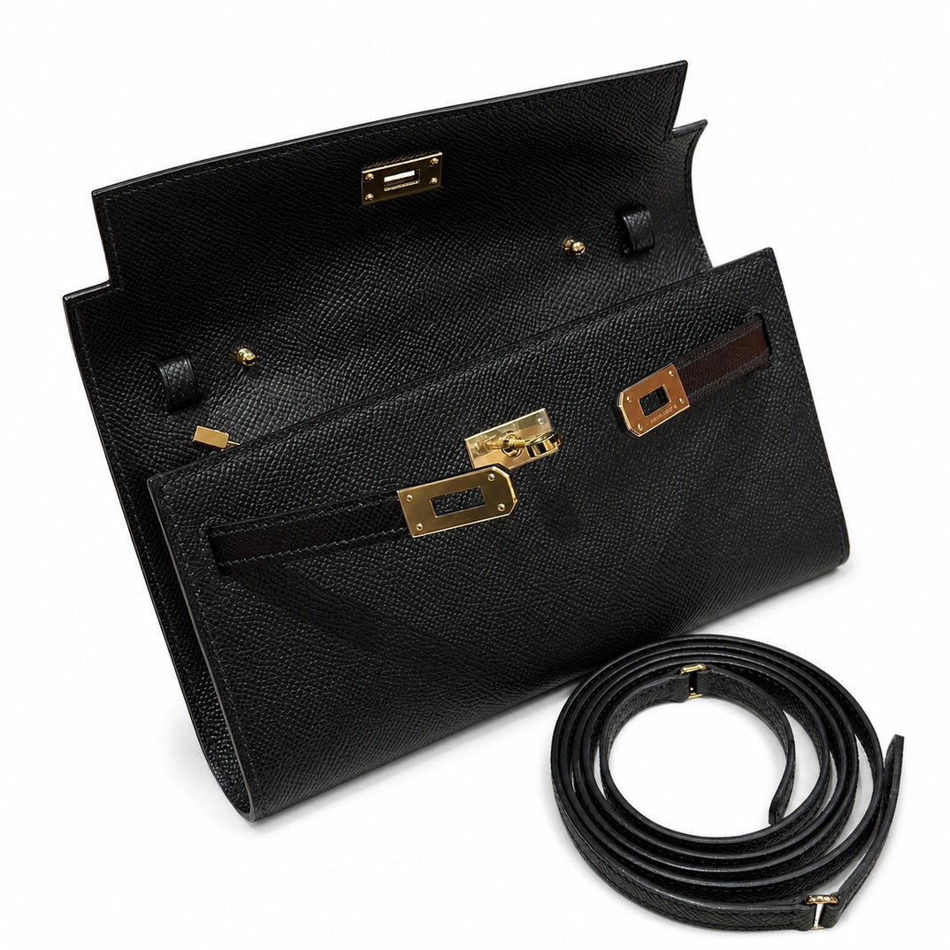 Kelly To Go Veau Epsom, Noir, Gold Hardware