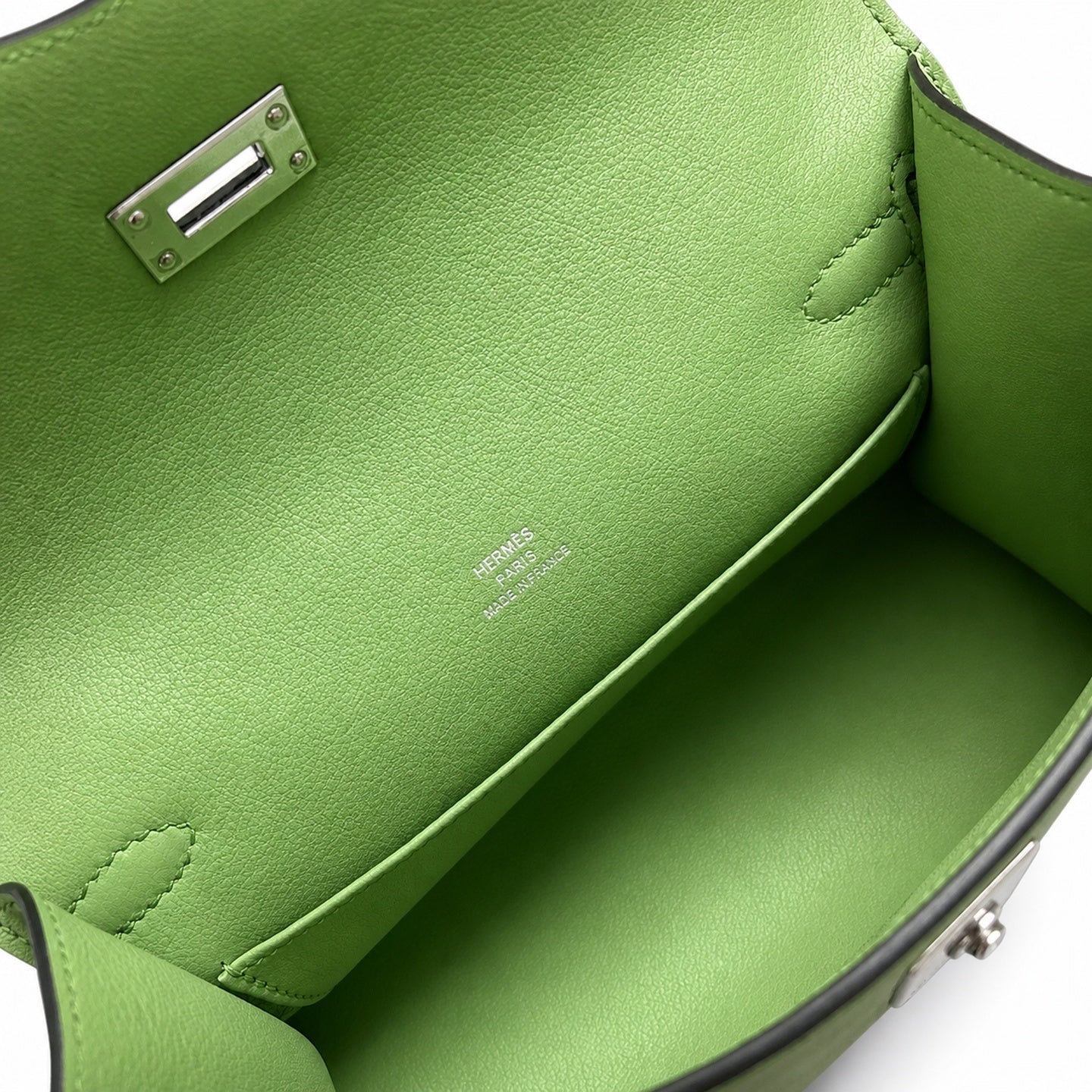 Hermès Kelly Pochette 22 U4 Vert Vertigo Swift Palladium Hardware