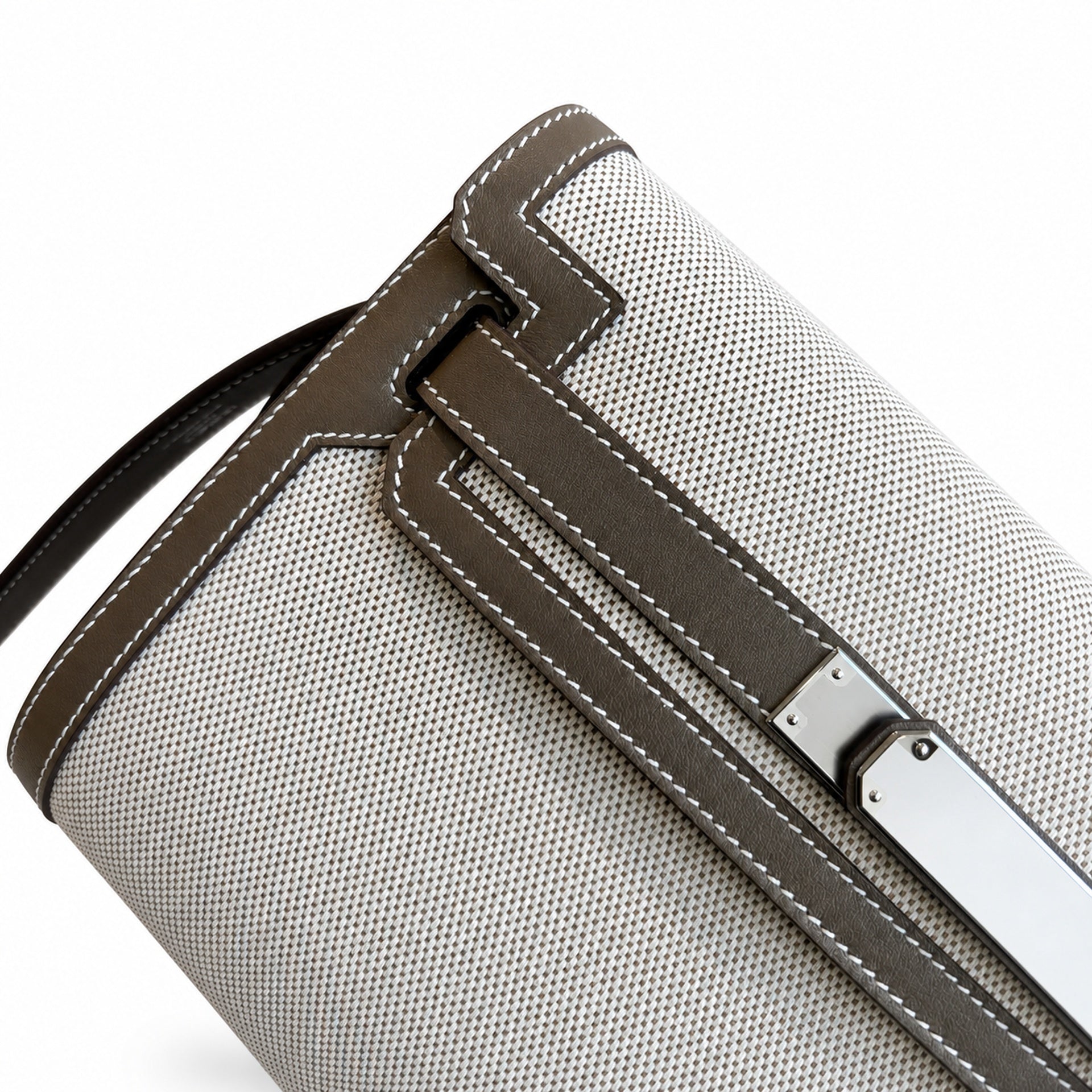 Hermès Kelly Dépêches 25 Ecru Toile Militaire / Etoupe Swift Calf Leather Palladium Hardware