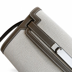 Hermès Kelly Dépêches 25 Ecru Toile Militaire / Etoupe Swift Calf Leather Palladium Hardware