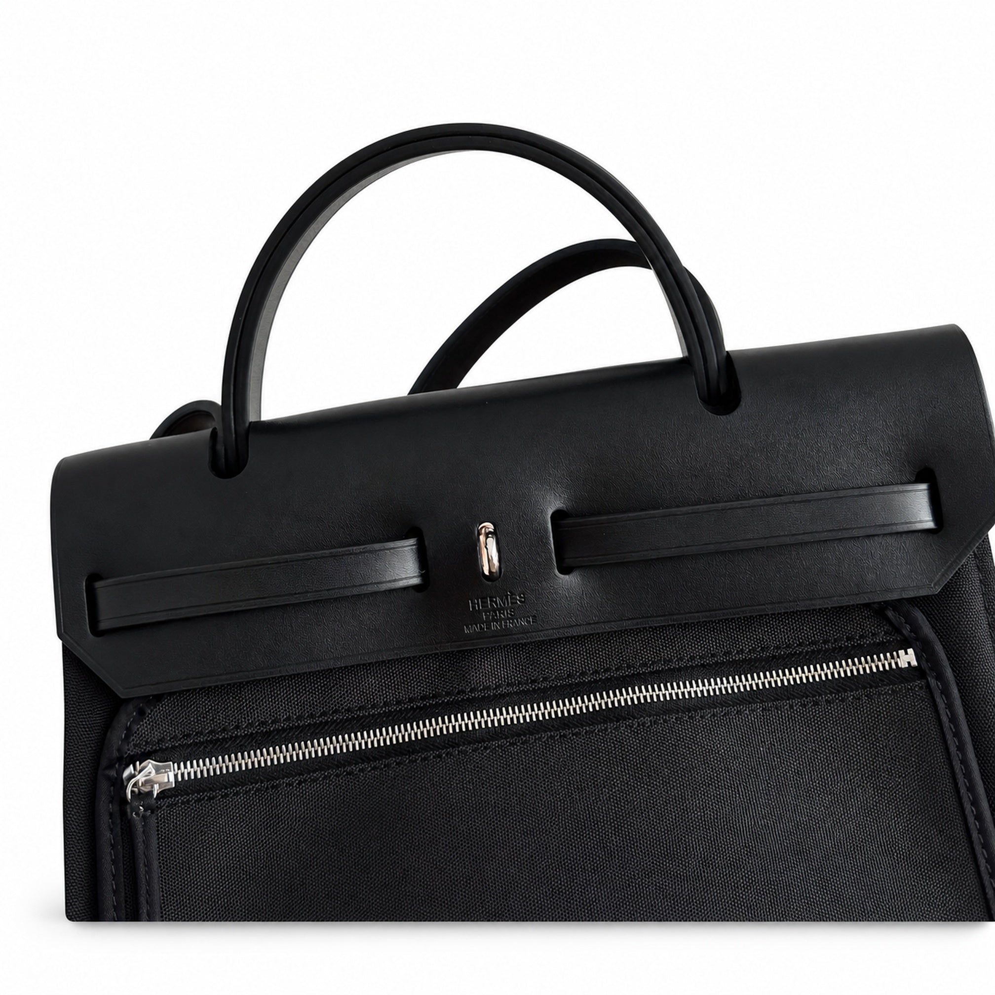 Hermès Herbag Zip 31 Noir Plain Toile H / Noir Vache Hunter Leather Palladium Hardware