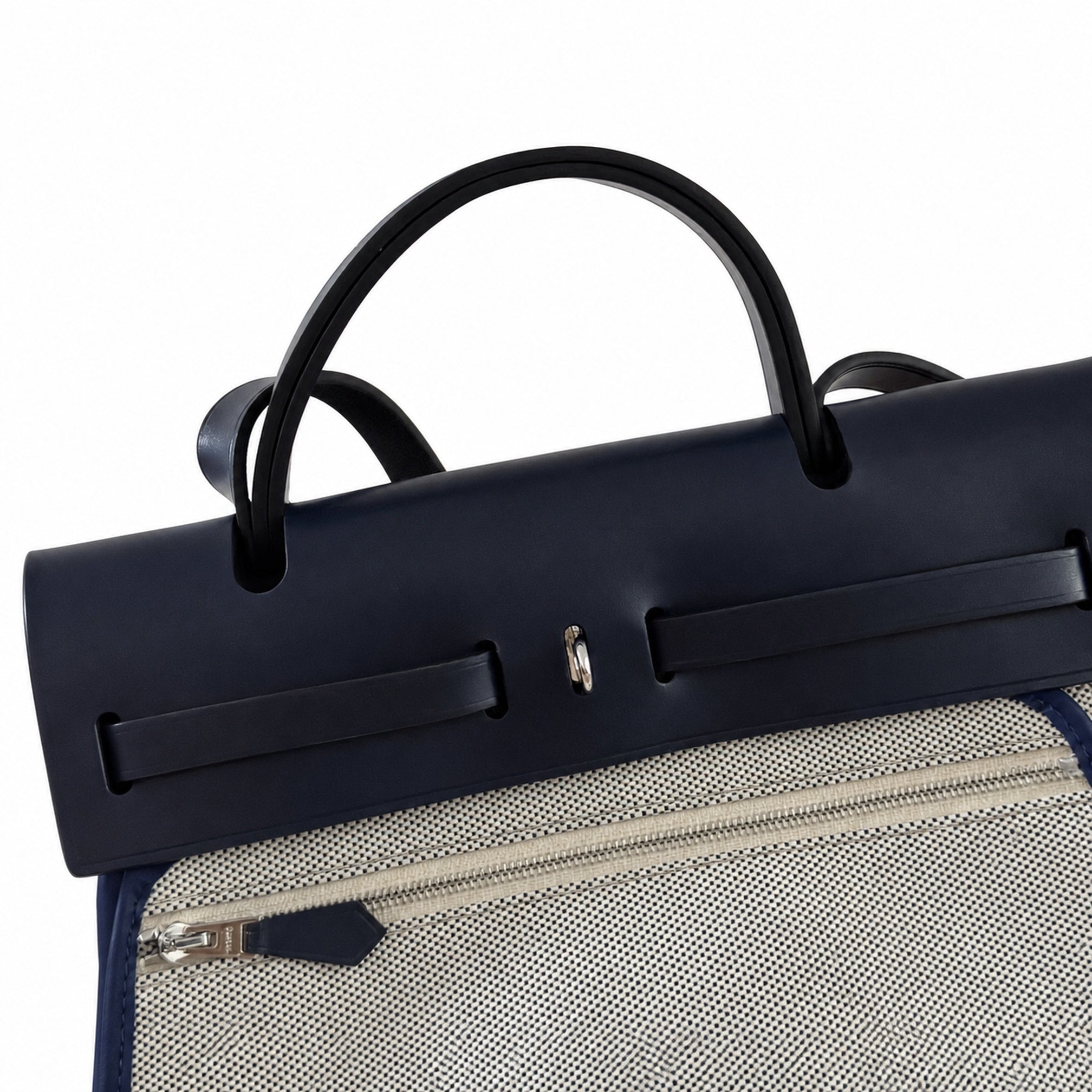 Hermès Herbag Zip 31 Écru Toile H Bleu Marine Equus Print / Bleu Marine Vache Hunter Leather Palladium Hardware