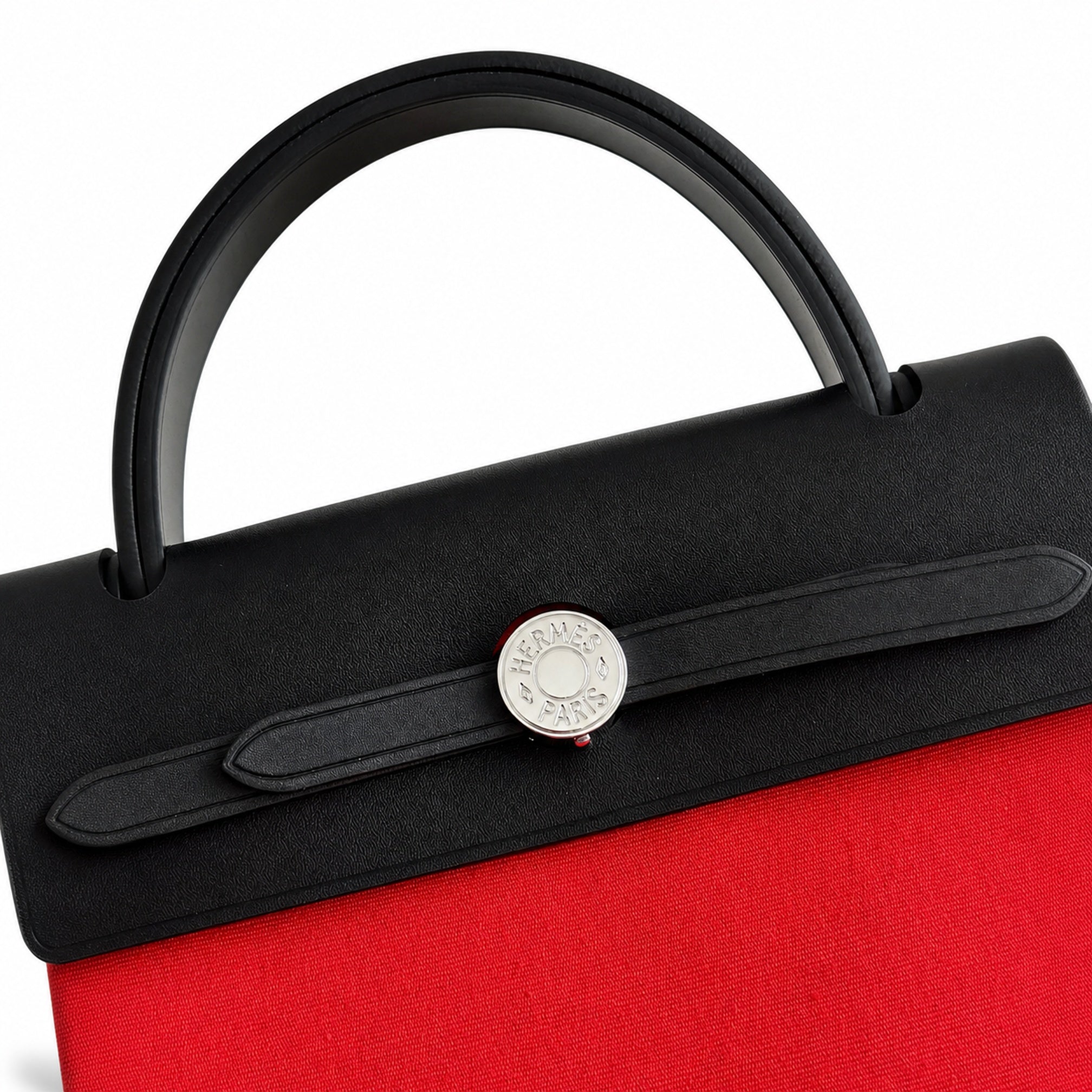 Hermès Herbag Zip 31 Berline Rouge Casaque Toile H / Noir Vache Calf Leather Palladium Hardware