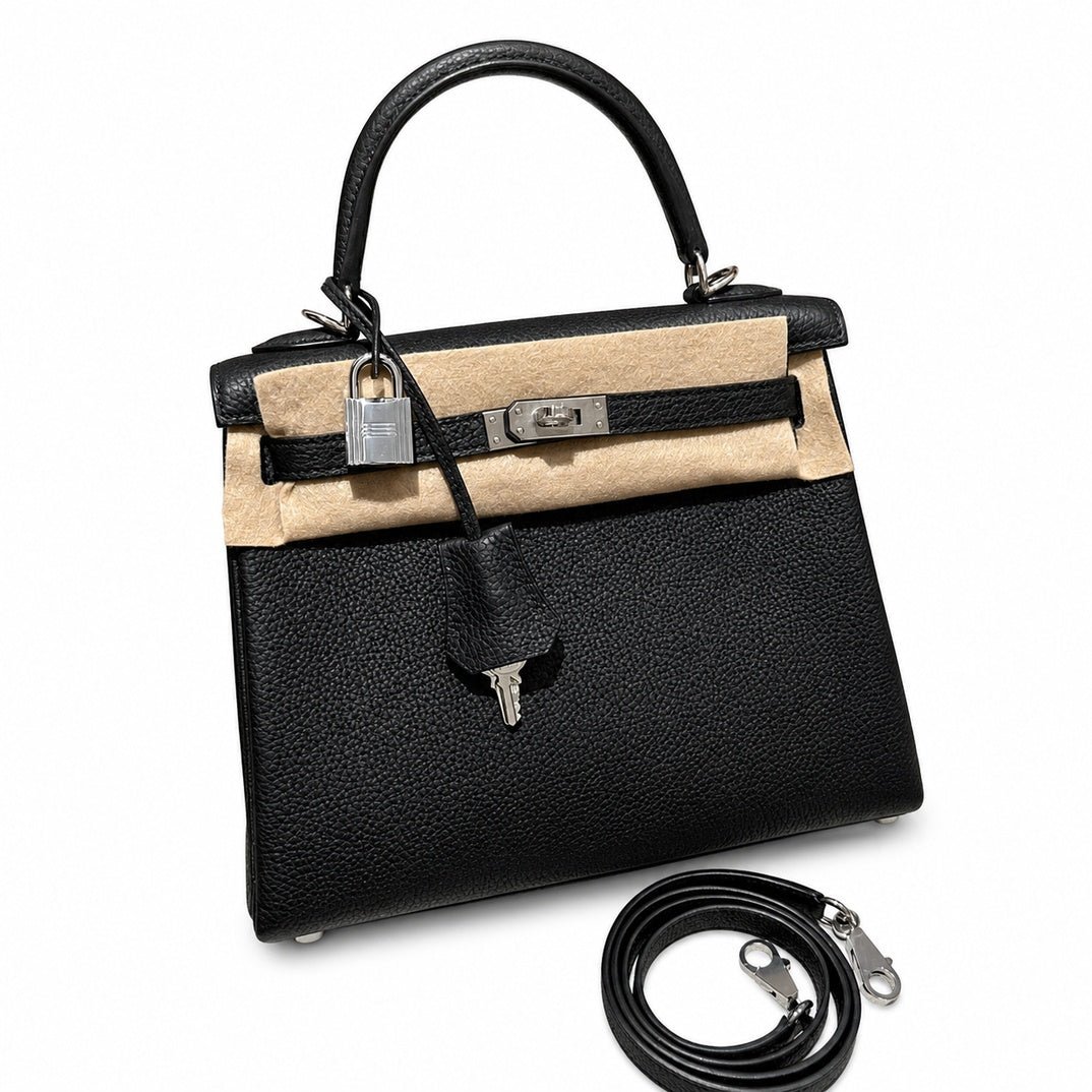 Hermès Kelly Retourne 25 Noir Togo Calf Leather Palladium Hardware