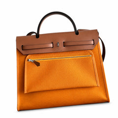 Hermès Herbag Zip 31 Orange Canvas & Caramel Calf Leather Palladium Hardware