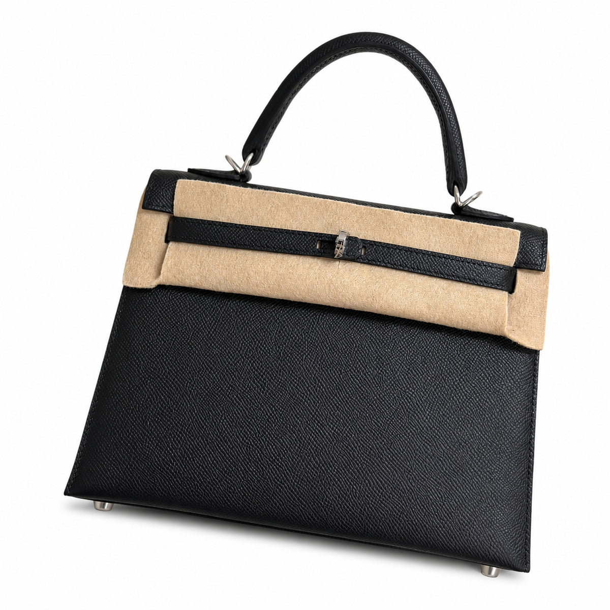Hermès Kelly Sellier 25 Noir Epsom Calf Leather Palladium Hardware